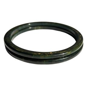 Genuine Vintage Bakelite Marbled Green Blue Moon Spacer Bangle Bracelets